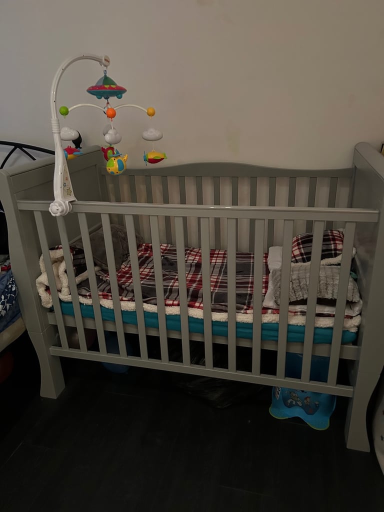 Grey Cot With Mattress