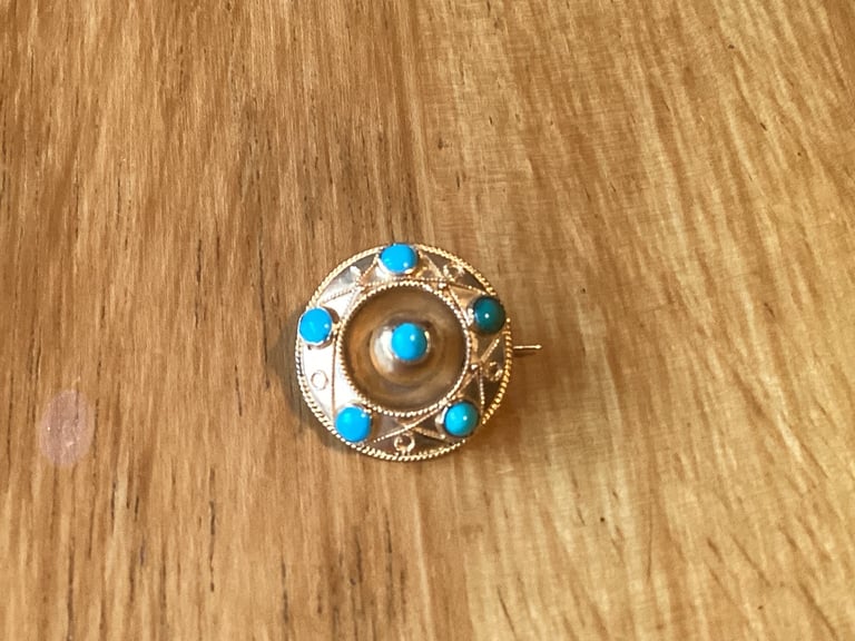 Gold Turquoise Brooch Vintage Antique Lapel Pin Brooch Gift Present