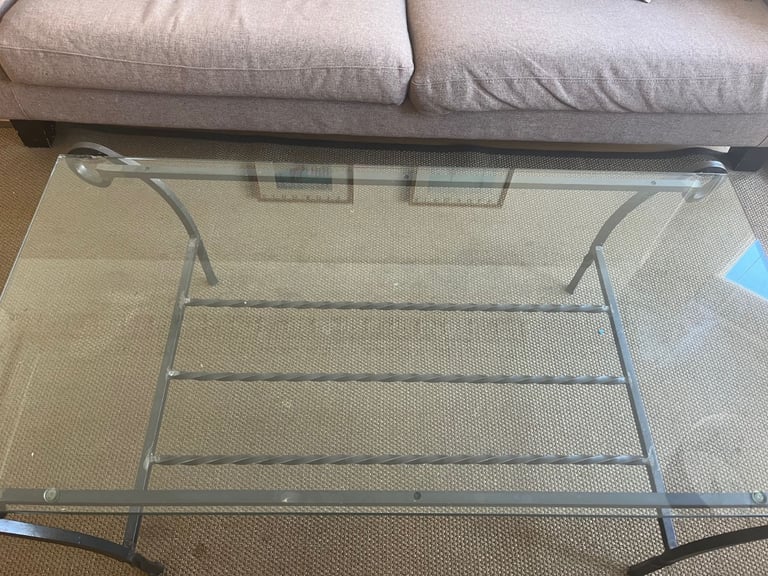 Wrought iron and glass coffee table