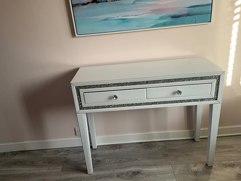 Dressing table and Bedside table with diamanté inlay white gloss