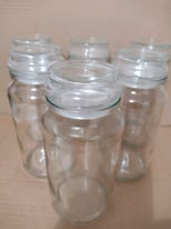 6 X 7 inch Clear Glass Storage Jars. All have the airtight seal lids!!