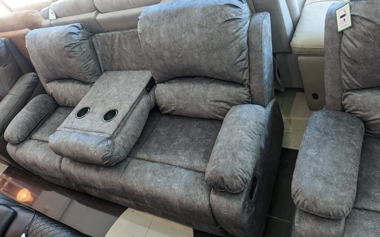 image for Grey Velvet Manual Recliner 3+2 Seater sofa set New 