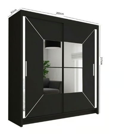 Brand New - Nicole Mirror Sliding Door Wardrobe - Black - SAME/NEXT DAY DELIVERY