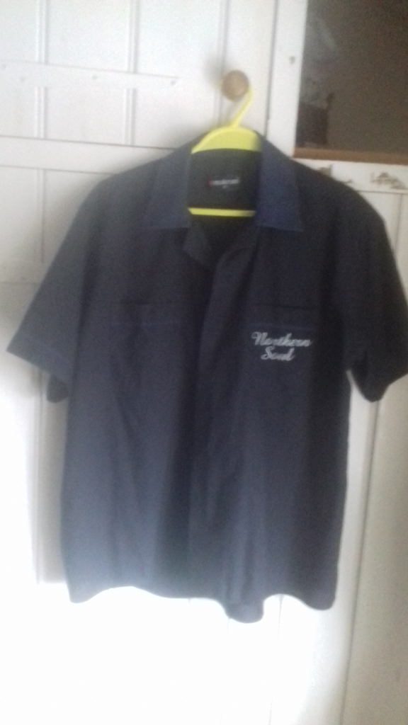 MENS BLACK MAKROM NORTHERN SOUL BOWLING SHIRT WITH THE NS FIST ON THE BACK SIZE XL