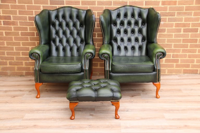 Saxon Chesterfield Armchairs + Footstool (UK Delivery)