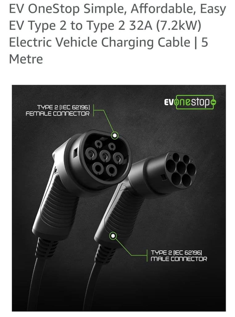 EV OneStop Type 2 charging cable