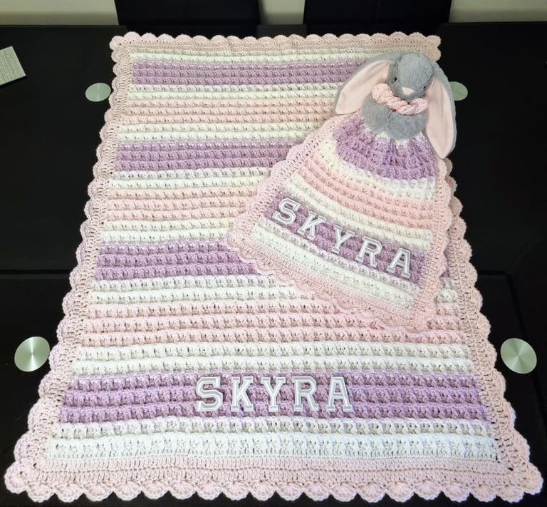 Crochet Baby Blanket, Personalised, Boys and Girls colours available