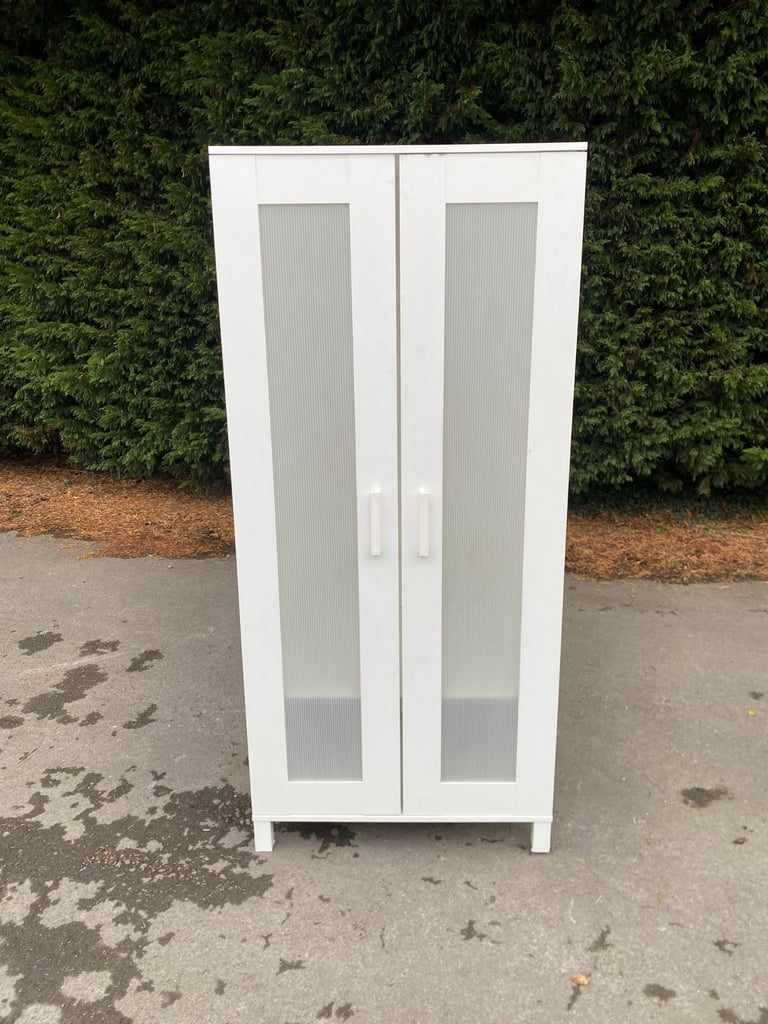 IKEA Stylish White Storage Cabinet / Wardrobe with Frosted Glass Panels
