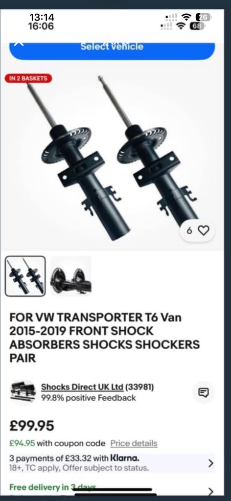 image for VW TRANSPORTER FRONT SHOCKS/STRUTS