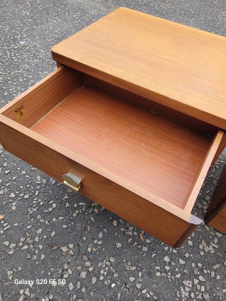 Matching pair of vintage Stag bedside drawers, delivery available 