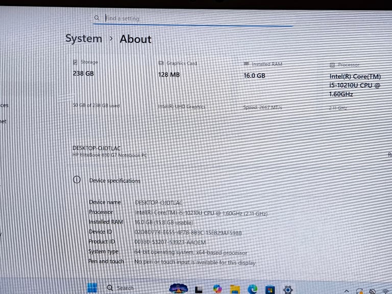 HP EliteBook 830 G7 FHD i5-10310U 1.70GHz 16GB Ram 256GB SSD Windows 11 Laptop