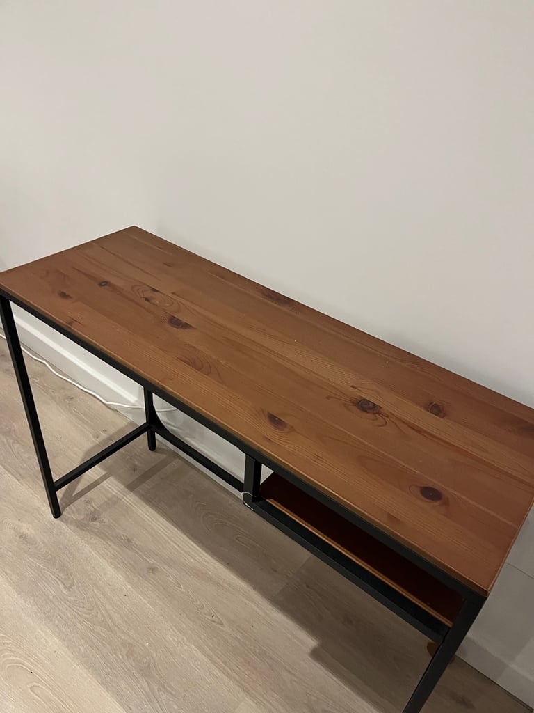 Industrial-Style Desk / Console Table – Solid Wood & Black Metal Frame