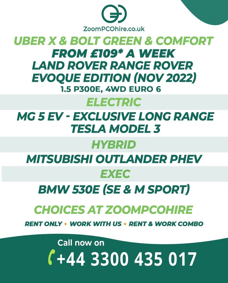 UBER EXEC X BOLT PCO Car Hire £109pw* Rent to Buy, JOIN US FOR JOBS