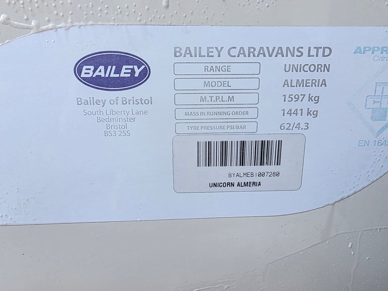 2011 bailey unicorn almeria fixed bed mover all season awning alde wet central heating