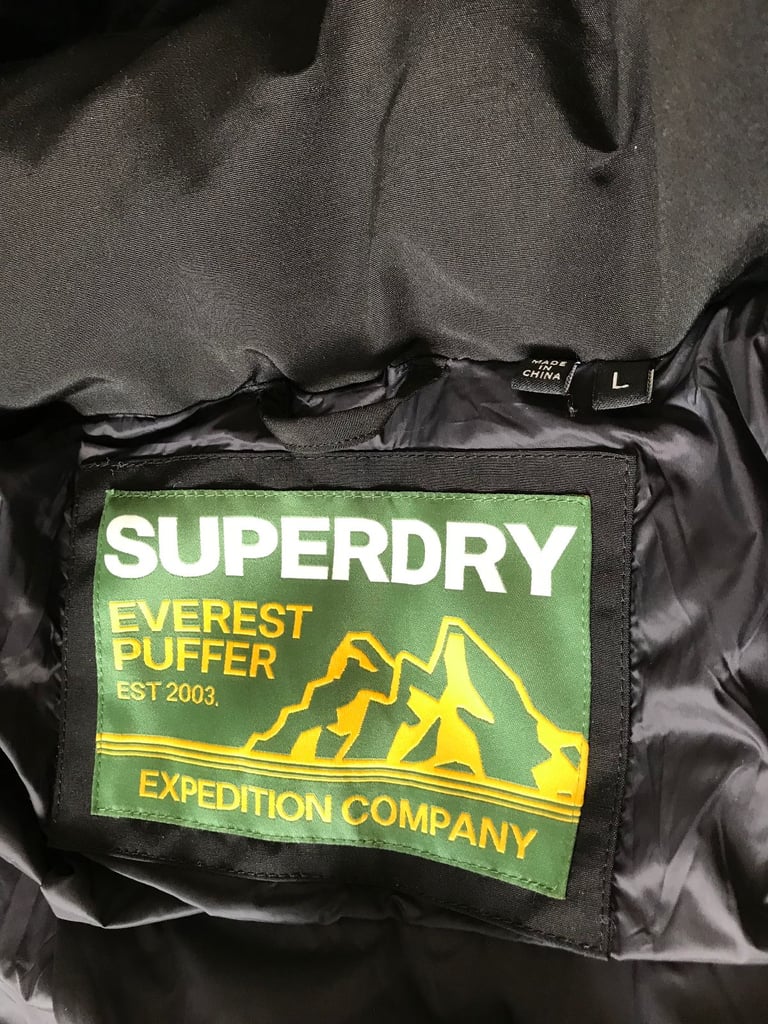 Superdry Everest Short Hooded Puffer Jacket Black Size L Large