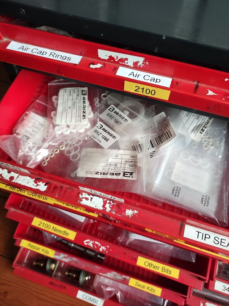 Storage Chest Containing Hundreds of Pounds Worth of Spray Gun Parts