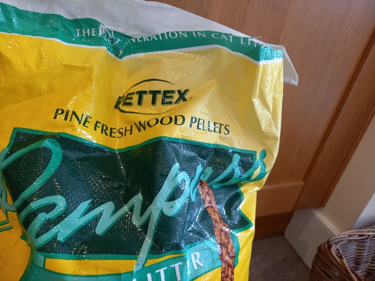 Opened pine pellets cat litter 