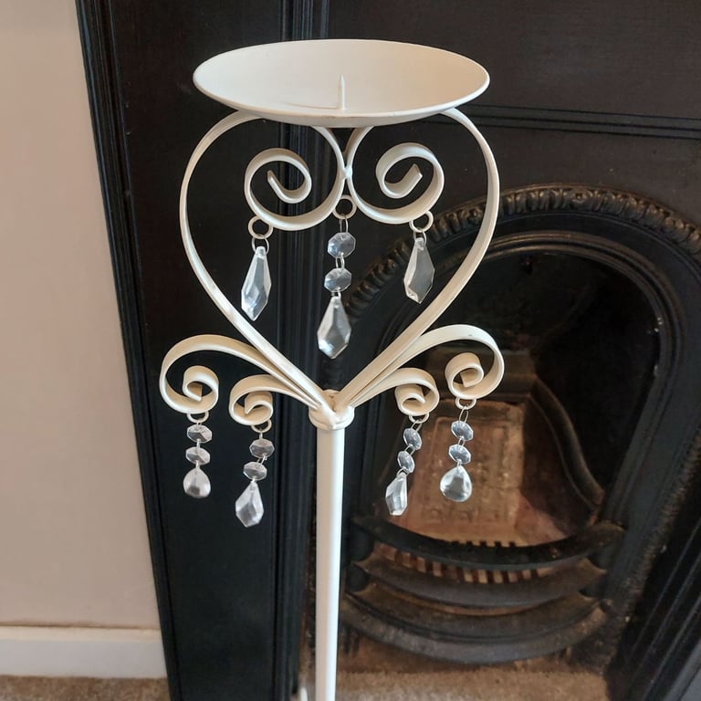 Tall Decorative Cream Metal Floor Standing Candle Holder 