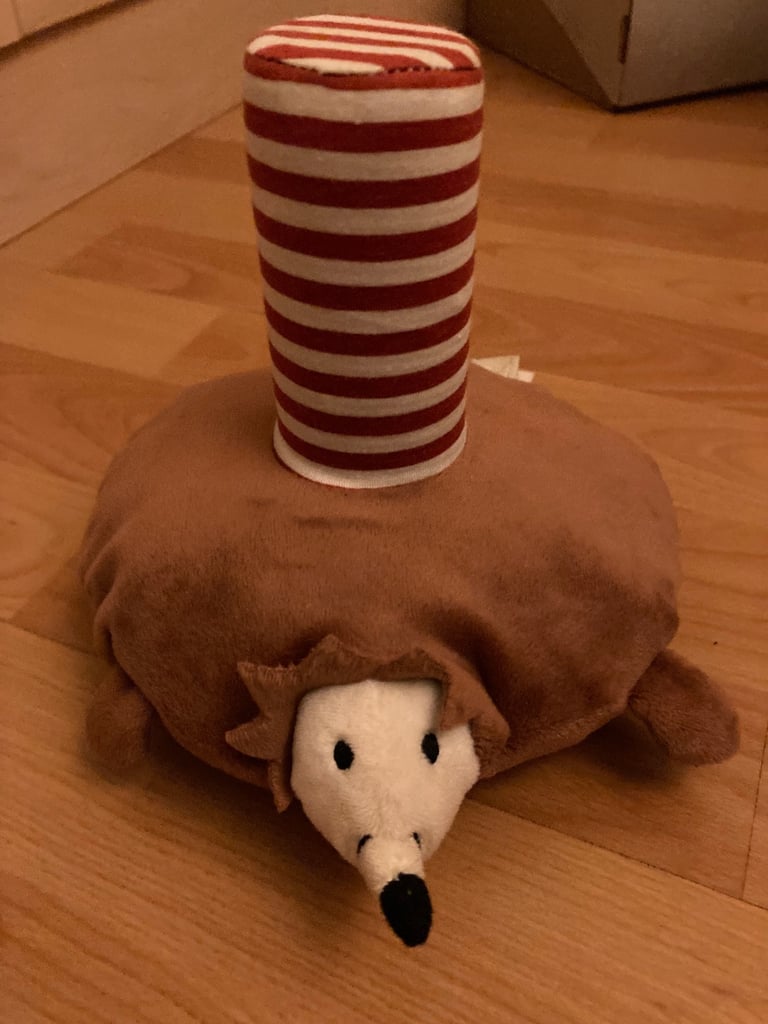 Selection of soft toys inc Peter rabbit bunny, giraffe, Winnie the Pooh and animal stacking ring