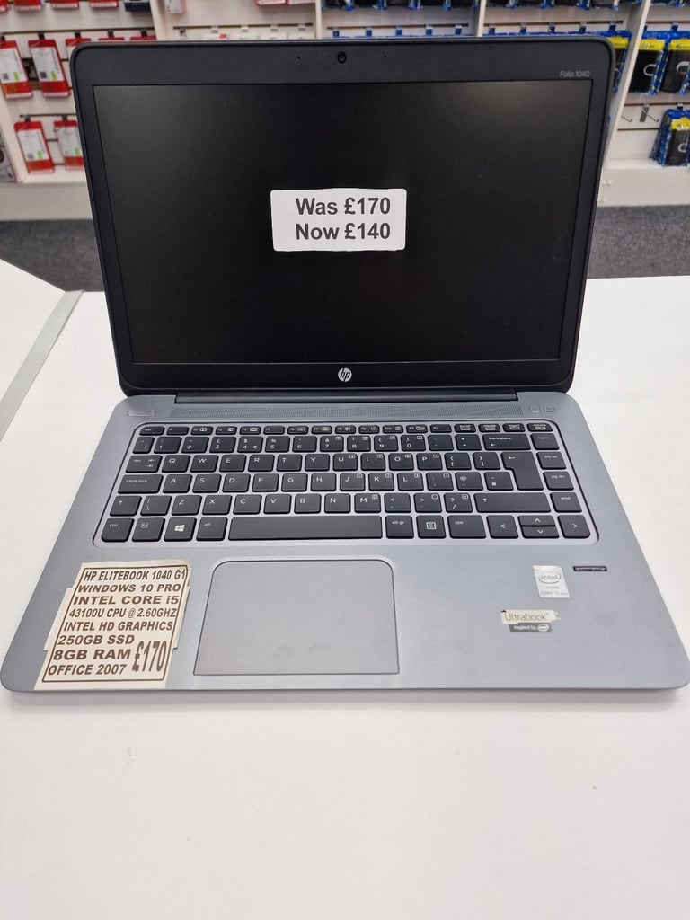 image for Like New Used Laptop Hp Elitebook 1040 G1 Windows 10 Pro Intel Core i5 43100u CPU @2.60GHZ Intel HD 