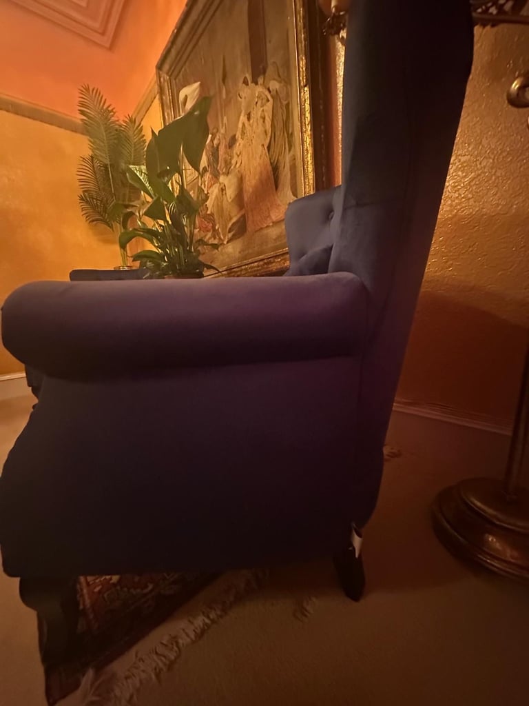 OFFERS ACCEPTED: (£62.50 each) Royal Blue Velvet Armchair Chesterfield