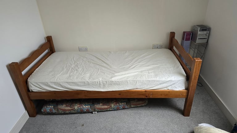 image for Single bed, pine with mattress.