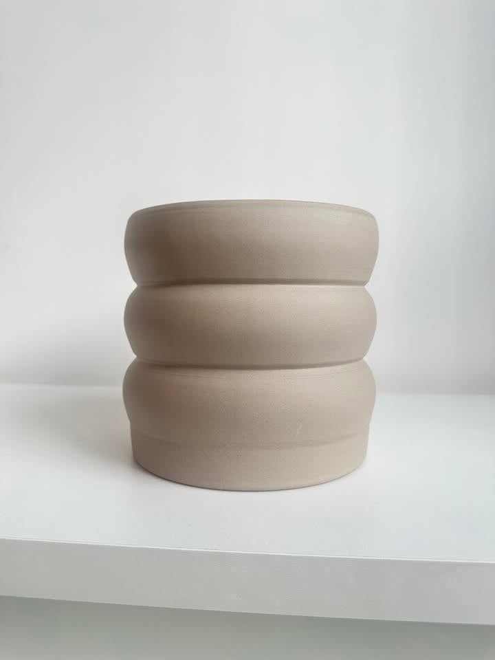 image for Neutral Ribbed Ceramic Table Vase – Modern Sculptural Design