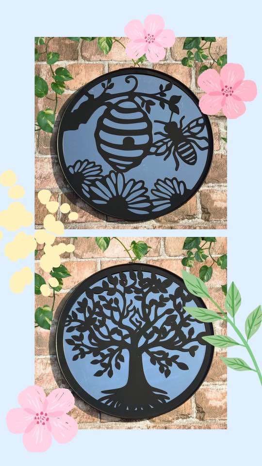 Garden mirror tree of life/ bee & flower