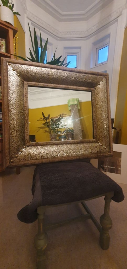 REDUCED £85.00 Large wood boxed medieval/arts and crafts style mirror