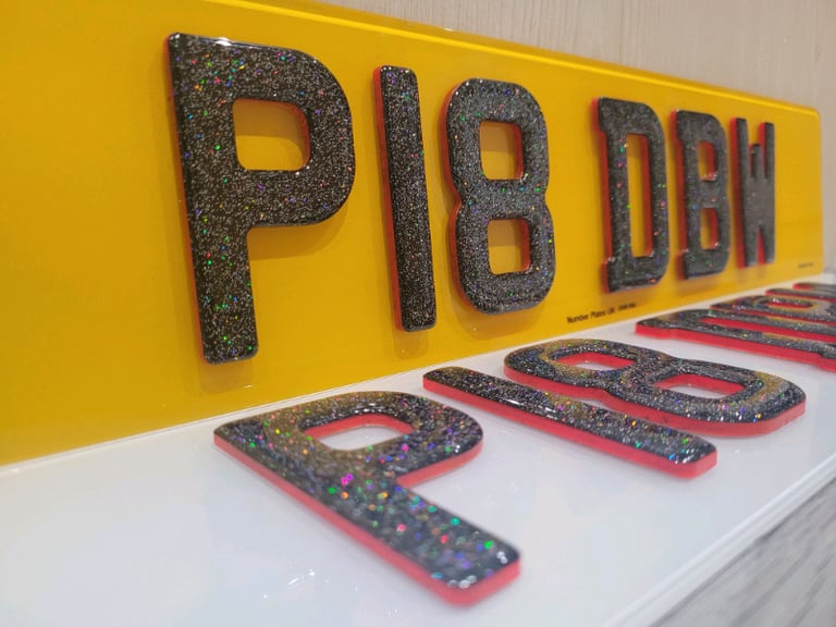 3mm Neon Red 4D Glitter Gel Car Number Plates