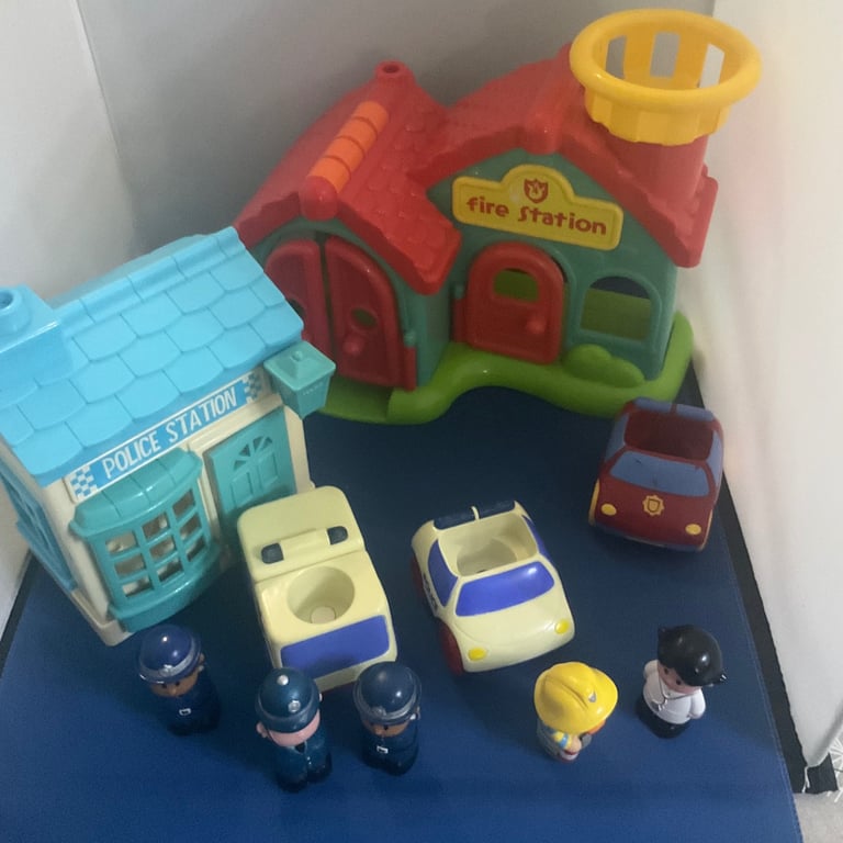 Happy Land Police station and Fire station with vehicles and figures
