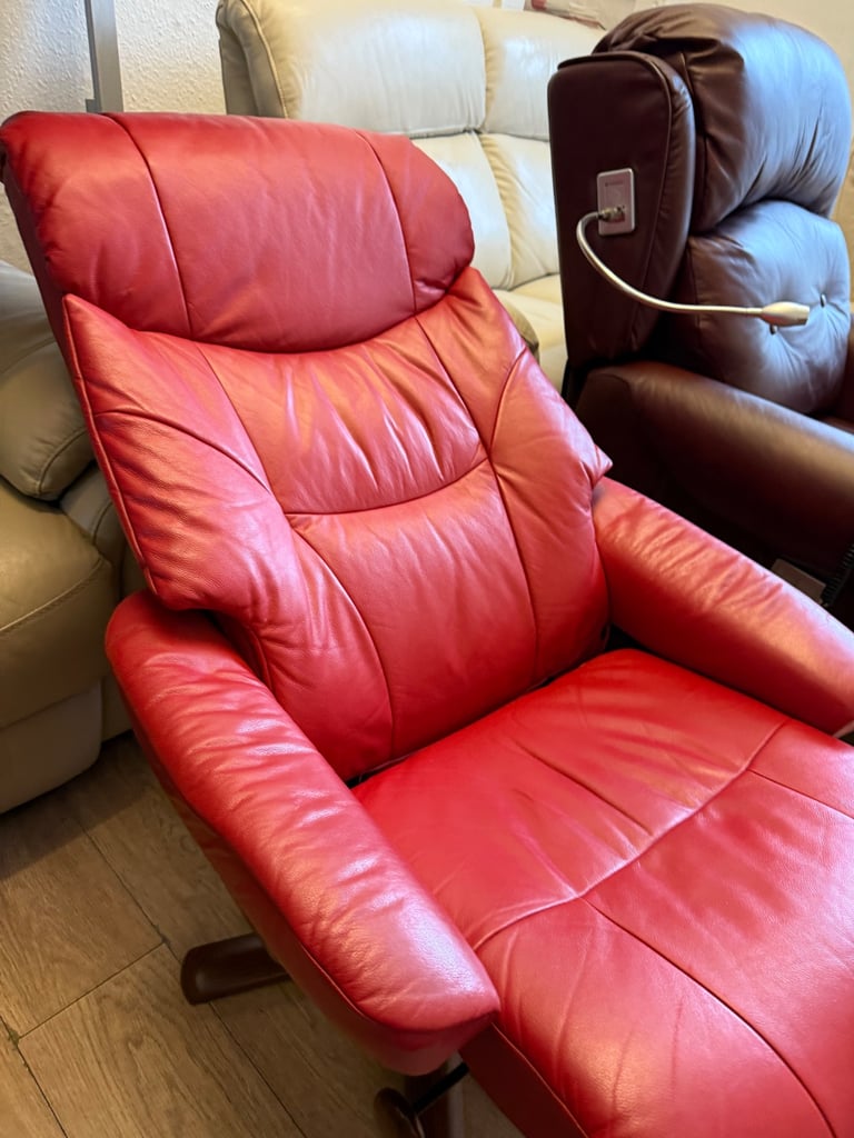 Red leather recliner chair 