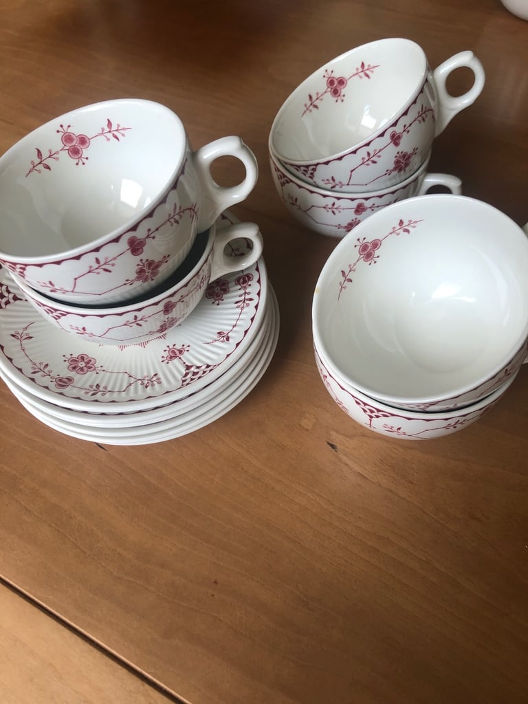 PINK DENMARK  6 CUPS AND SAUCWRS 