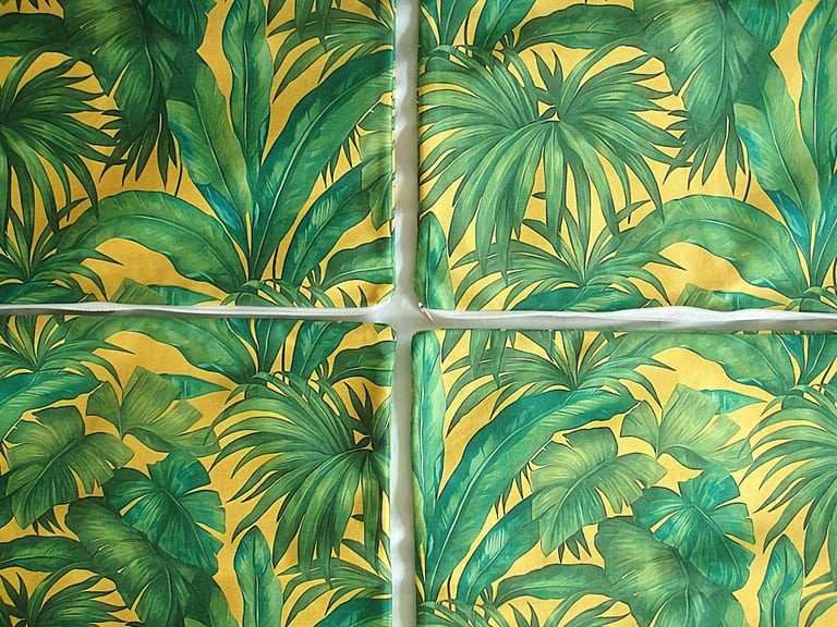 4 cushion covers 40cm x 40cm, (16 x 16 inches), Tropical foliage green & yellow, new