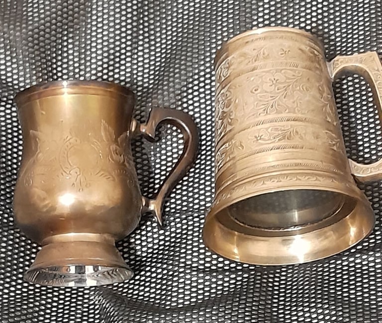 image for 2 ornate brass tankards