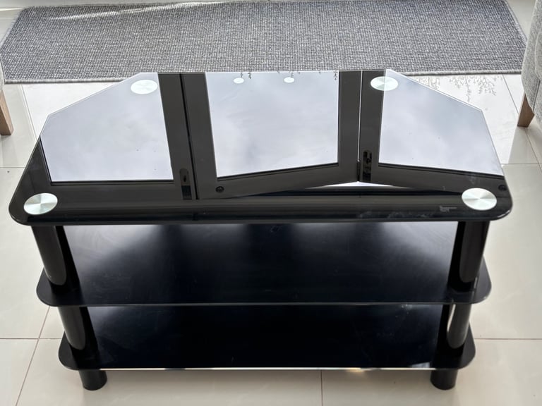 image for TV Stand - Black Tempered Glass Top