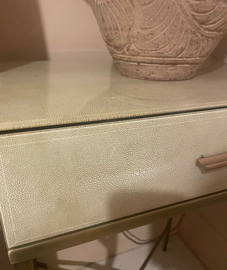 Two bed side tables.  Antique brass and glass finish 