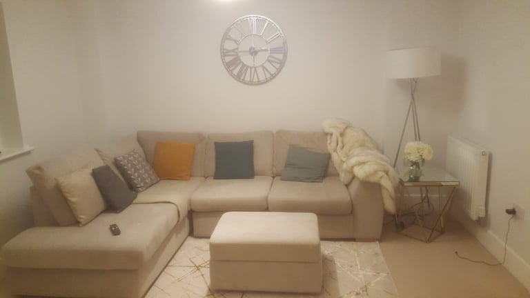 DFS Okra Silver Corner Sofa with footstool