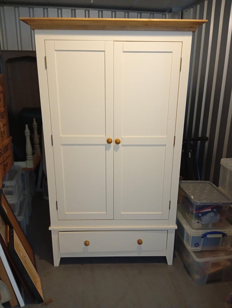 Solid Pine Cream Wardrobe with lower Drawer.