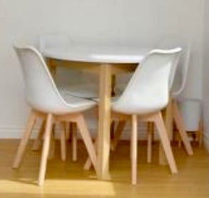 M&S White Round Dining Table & 4 White Habitat Dining Chairs £200