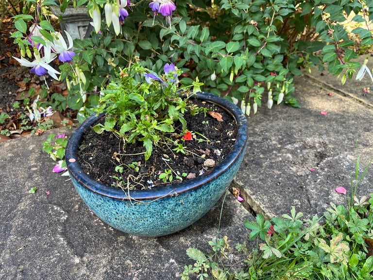 Speckled Blue Oval Ceramic Planter - 35cm | Indoor Outdoor Garden Pot