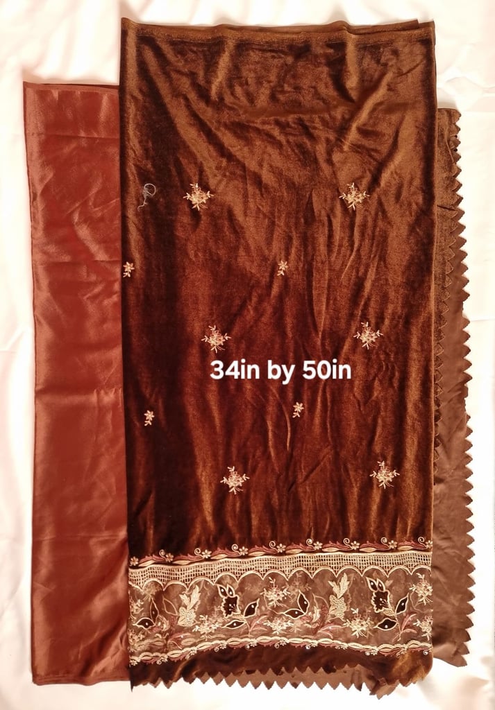 image for Brown chenille and satin embroidered unstitched 3 piece suit Asian womens dress