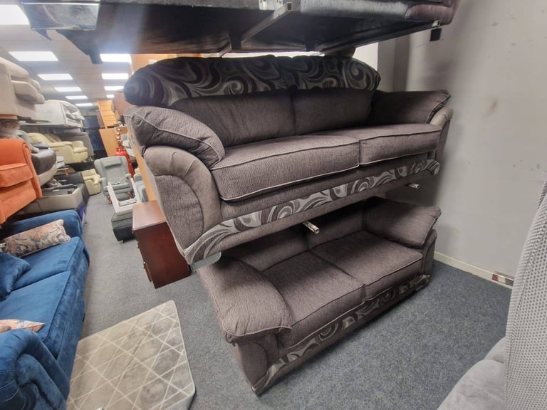 Modern 3 and 2 seater sofa in a tan fabric   Only £225