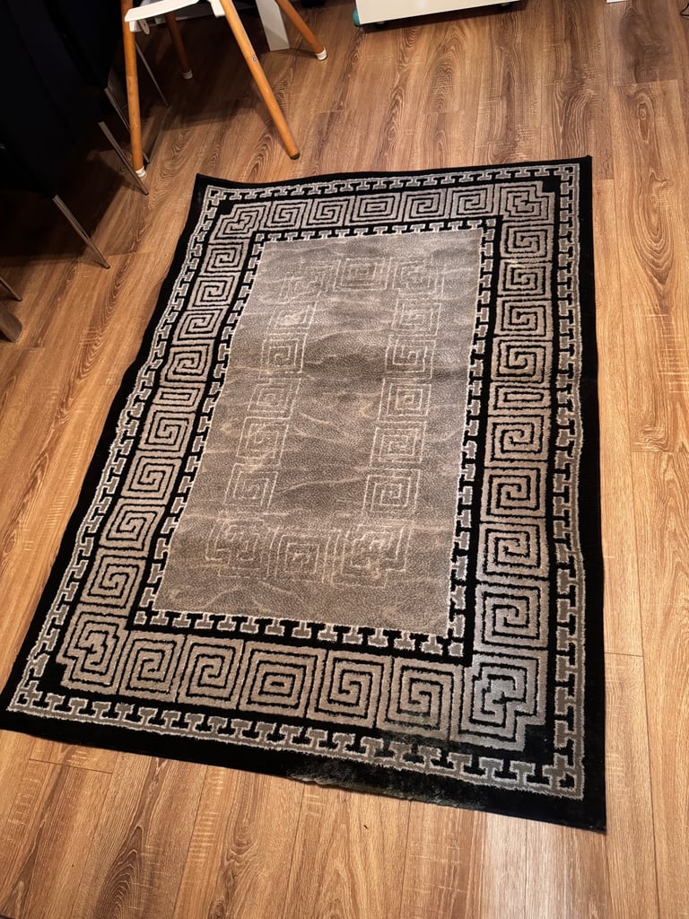 image for Grey and Black Greek key border Rug ( Excellent used condition)