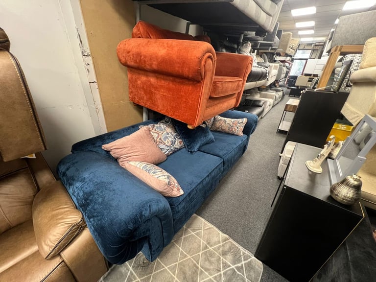 Big 2 seater and chairs and a half in a velvet fabric new condition £599