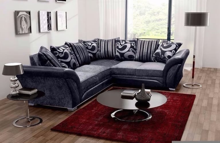 Shannon High Quality Chenille Fabric Corner Sofa - Black with Grey