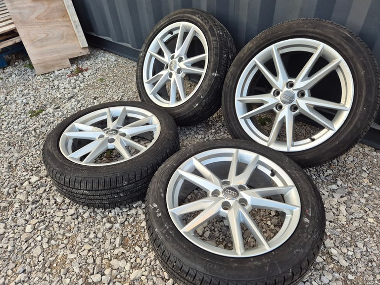 🌟Genuine Audi 18 inch alloy wheels 5x112 with MATCHING TYRES 7M++ GOLF PASSAT CADDY AUDI SKODA 