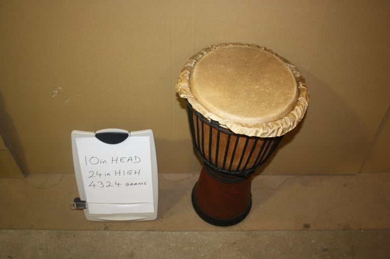 African Wooden Djembe Drum 10in Head x 24in High ~ Weight 4324 Grams ~ £75 ono