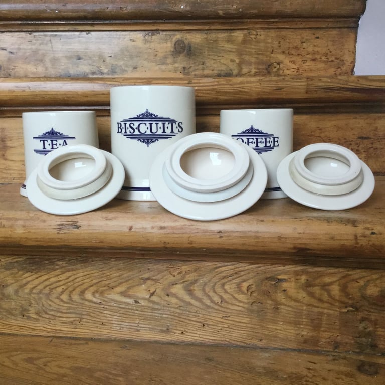 TEA AND COFFEE CADDIES AND BISCUIT BARREL