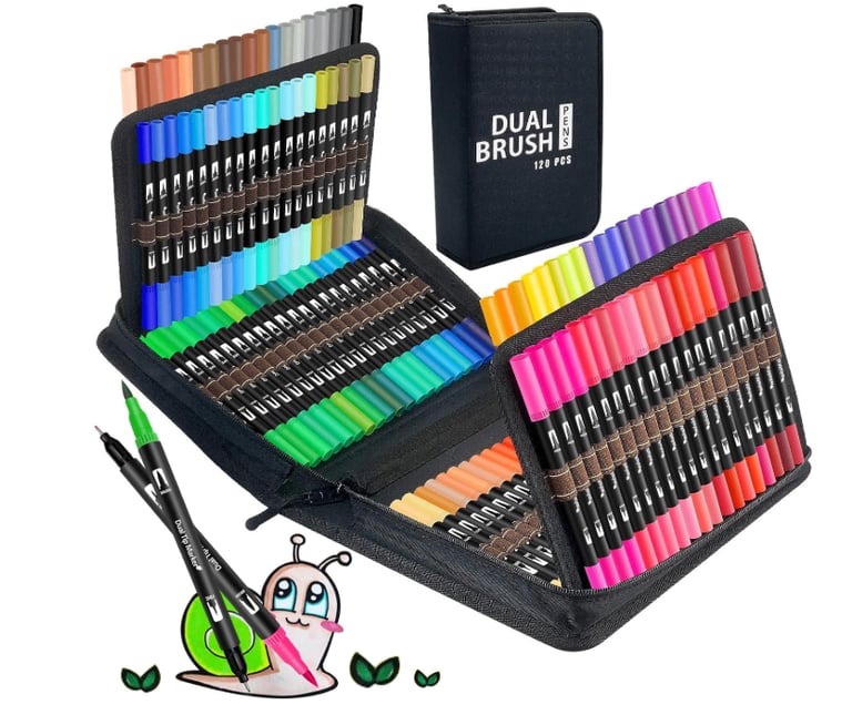 120 Dual Tip Colouring Pens Brush Pens Felt Tip New Bagged